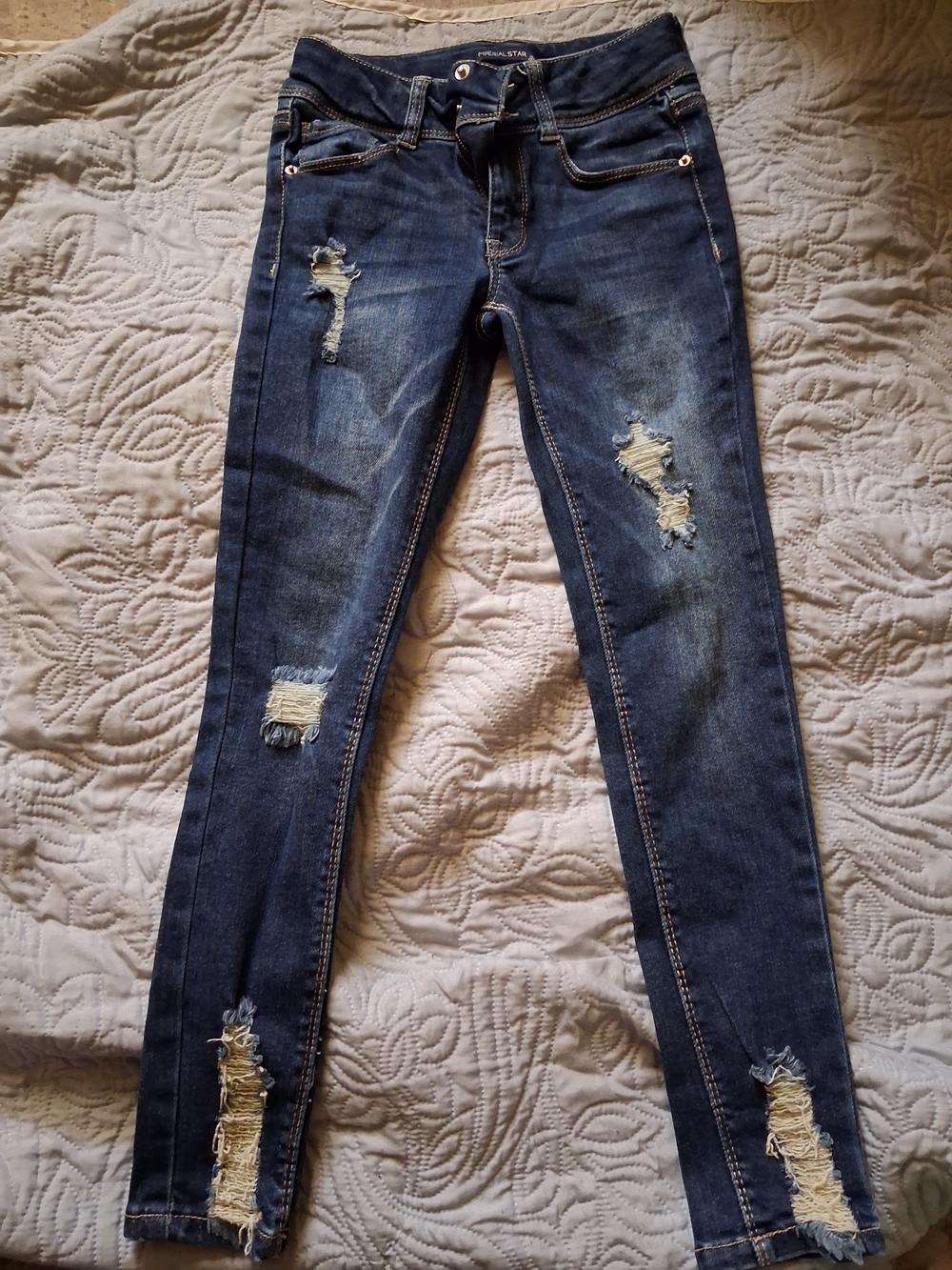 Imperial Star Dark Blue Distressed Skinny Jeans